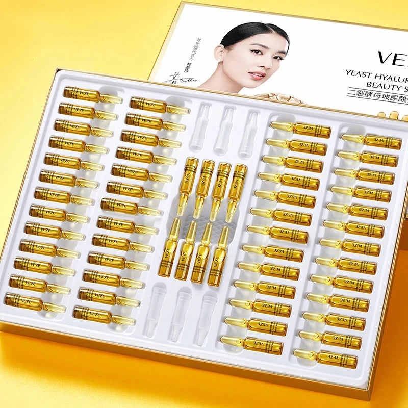 60pcs Yeast Hyaluronic Acid Face Serum Hydrating Improve Roughness Oil Control Moisturizing Repair Facial Essence Skincare Set